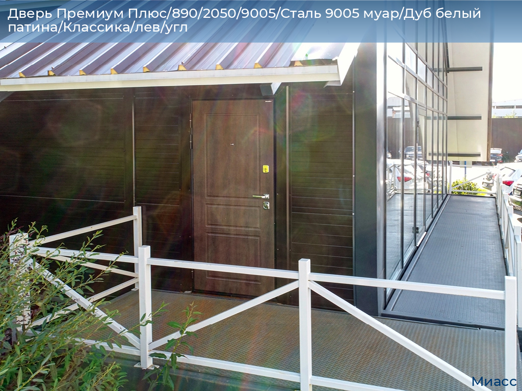 Дверь Премиум Плюс/890/2050/9005/Сталь 9005 муар/Дуб белый патина/Классика/лев/угл, miass.doorhan.ru