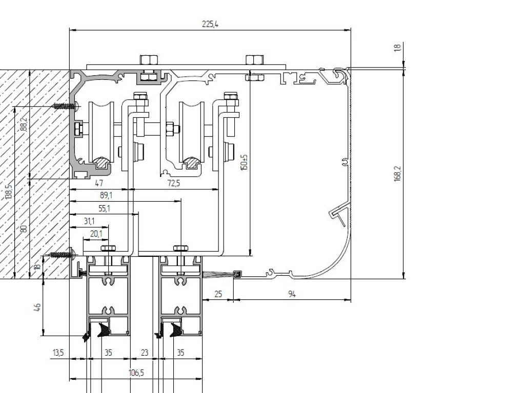 Монтаж короба телескопической двери в проем.